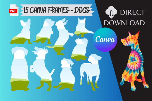 Download 15 Silhouette Dogs Editable Canva Frames - Editable canva frames Collection