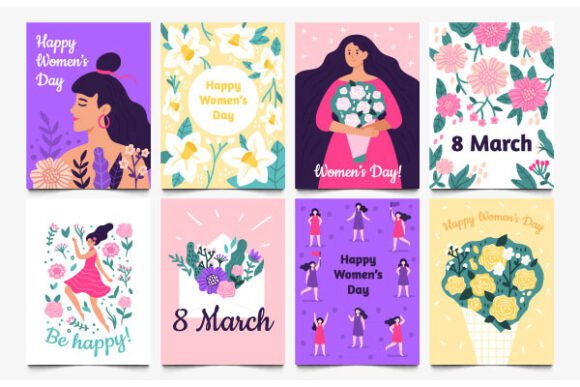 Download March 8 Cards. Lady with Flowers, - March Collection